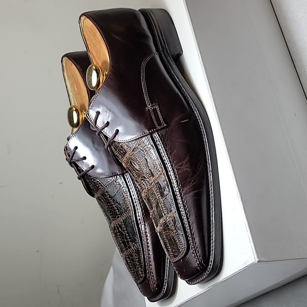 Steve Harvey brown genuine crocodile lace-up oxfords size 10